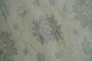 Earthy 8x10 Beige and Light Green Hand knotted Traditional Oushak wool Area Rug