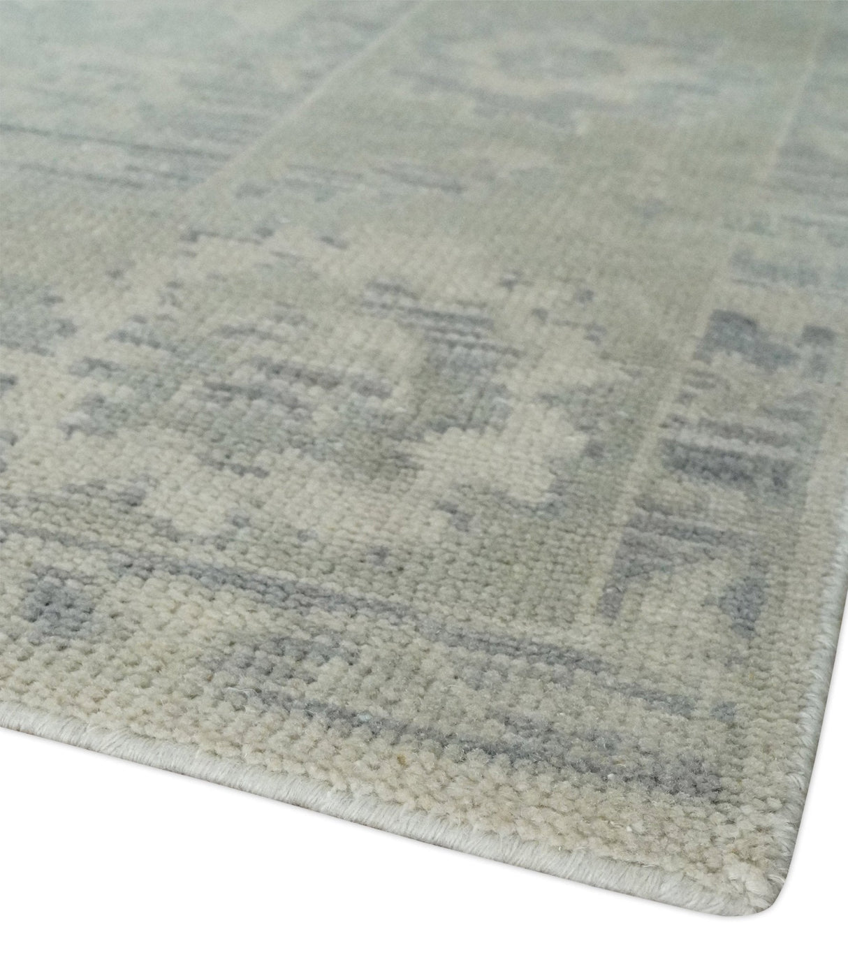 Earthy 8x10 Beige and Light Green Hand knotted Traditional Oushak wool Area Rug