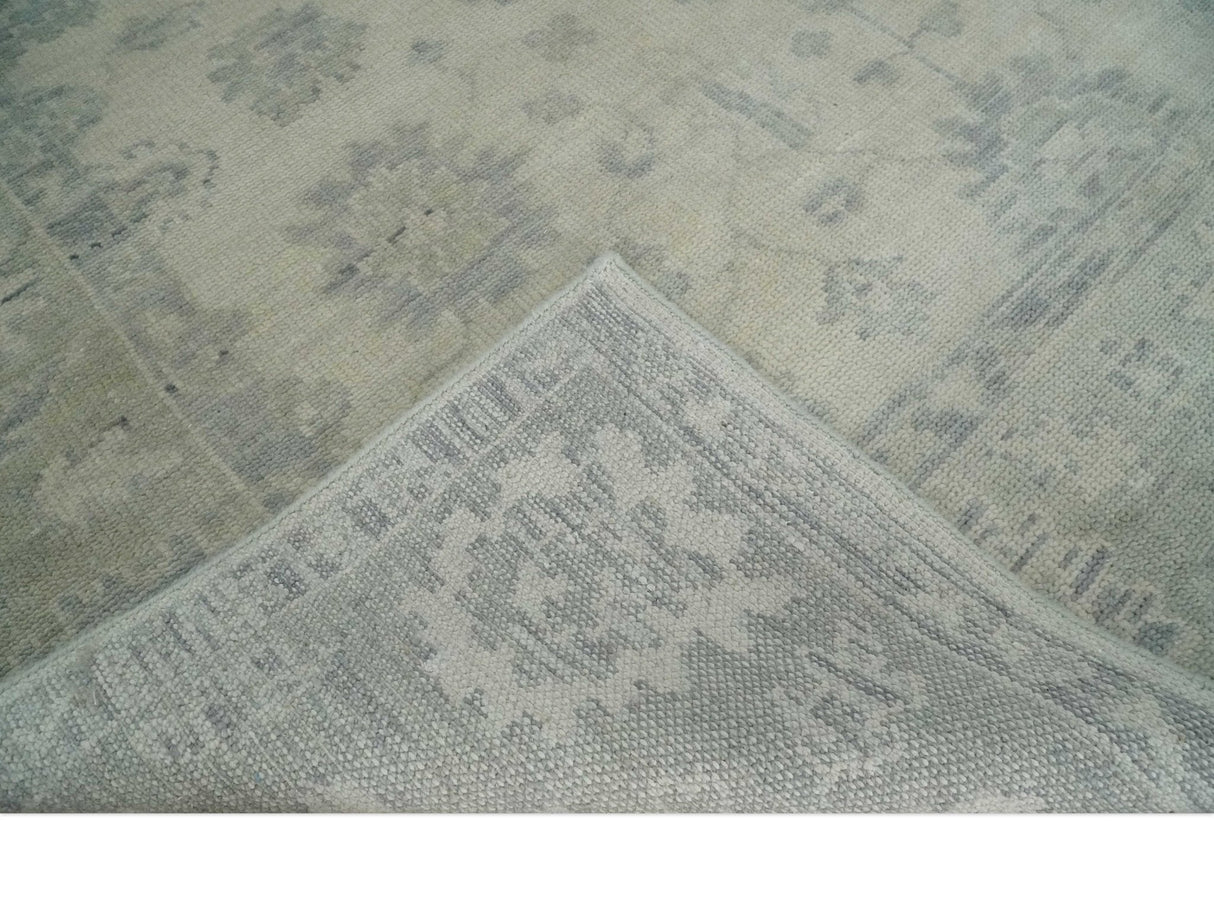 Earthy 8x10 Beige and Light Green Hand knotted Traditional Oushak wool Area Rug