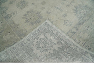 Earthy 8x10 Beige and Light Green Hand knotted Traditional Oushak wool Area Rug