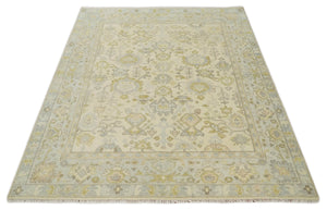Earthy Neutral Traditional Beige and Silver Antique Style Hand knotted Wool Area Rug, Kids, Living Room and Bedroom Rug