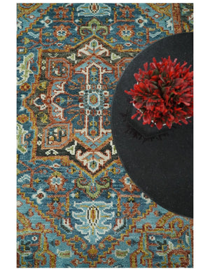 Eclectic 5x8 Wool Traditional Persian Blue and Brown Vibrant Colorful Hand knotted SerapiArea Rug | TRDCP19158
