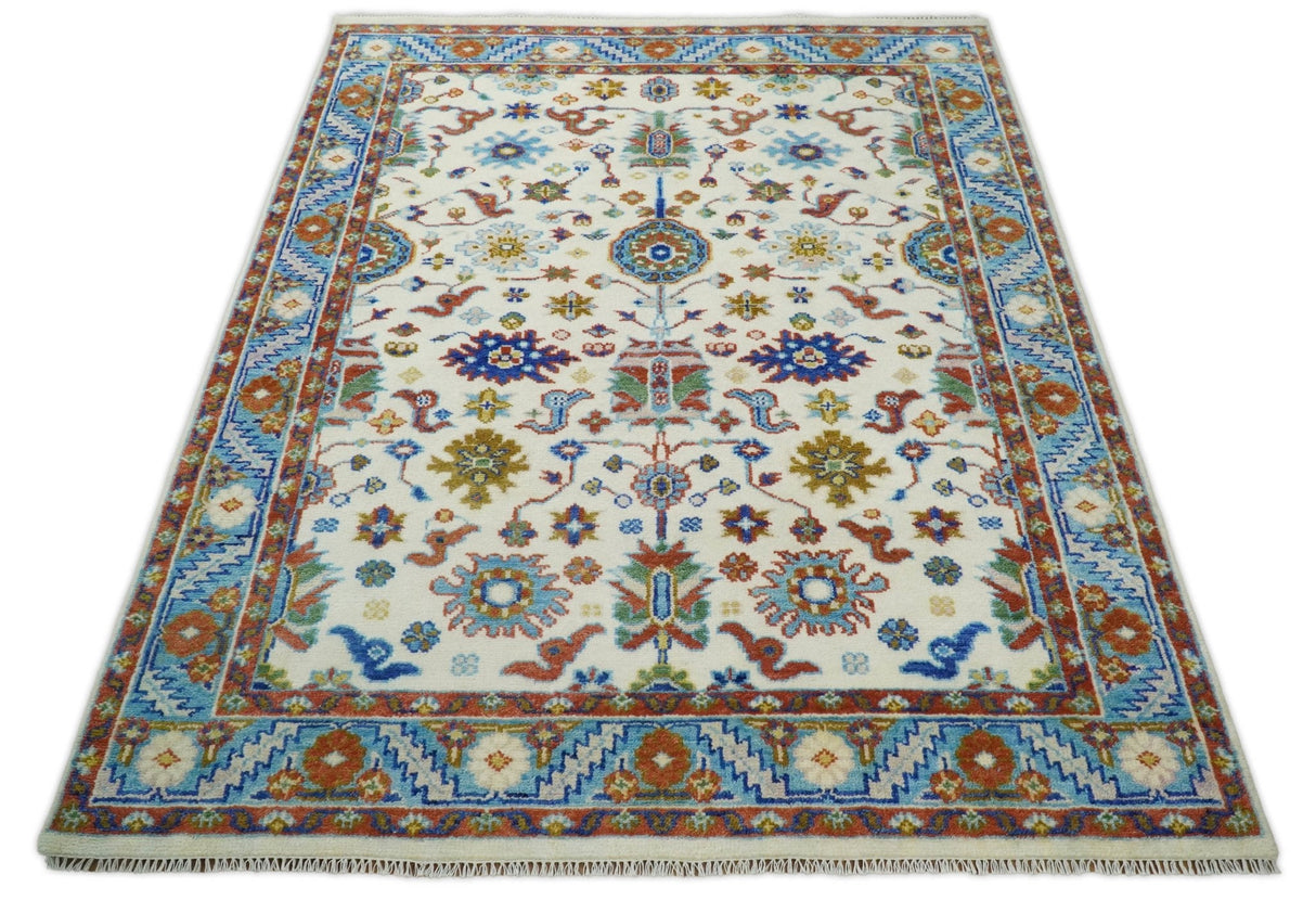 Eclectic 8x10 All Wool Traditional Persian Blue and Ivory Vibrant Colorful Hand knotted Persian Area Rug | TRDCP159810
