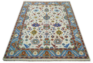 Eclectic 8x10 All Wool Traditional Persian Blue and Ivory Vibrant Colorful Hand knotted Persian Area Rug | TRDCP159810