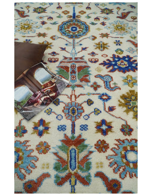 Eclectic 8x10 All Wool Traditional Persian Blue and Ivory Vibrant Colorful Hand knotted Persian Area Rug | TRDCP159810