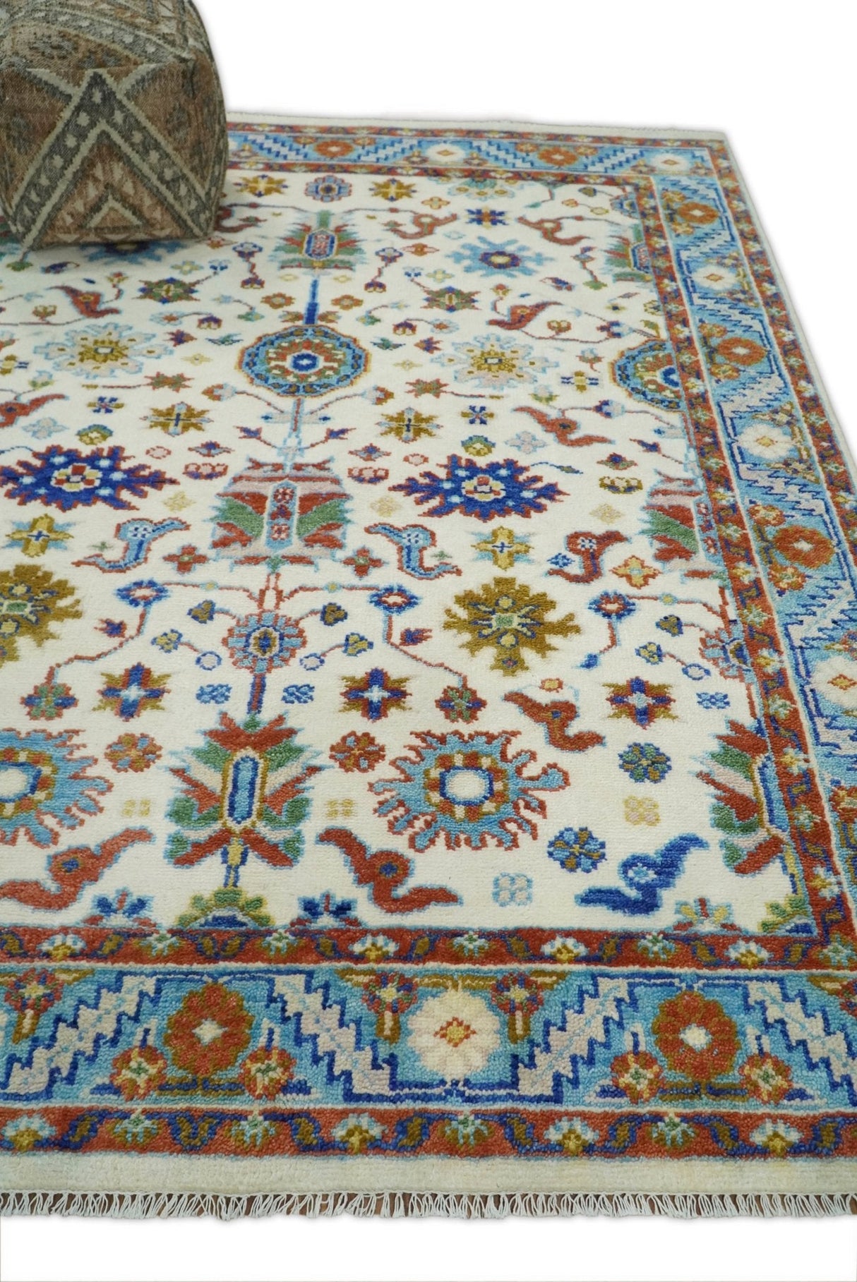 Eclectic 8x10 All Wool Traditional Persian Blue and Ivory Vibrant Colorful Hand knotted Persian Area Rug | TRDCP159810