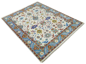 Eclectic 8x10 All Wool Traditional Persian Blue and Ivory Vibrant Colorful Hand knotted Persian Area Rug | TRDCP159810
