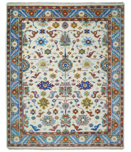 Eclectic 8x10 All Wool Traditional Persian Blue and Ivory Vibrant Colorful Hand knotted Persian Area Rug | TRDCP159810