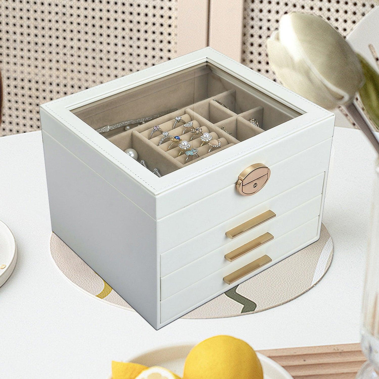 Elegant Jewelry Box Organizer for Women, 4-Layer Jewelry Organizer, 3-Drawers