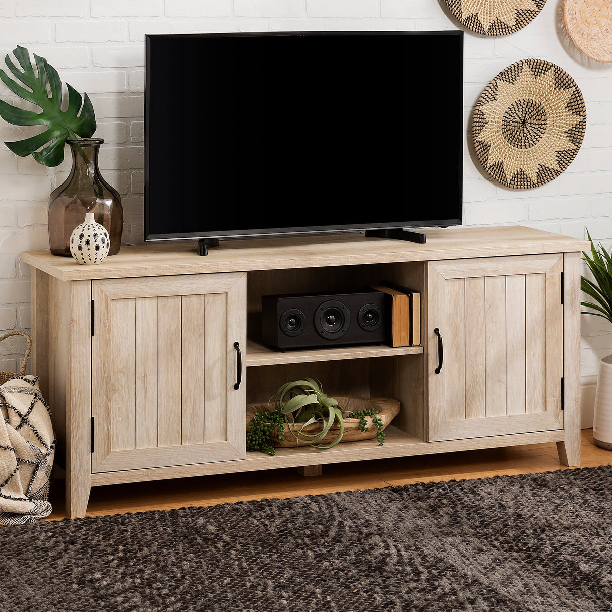 Ellis Modern Farmhouse Grooved 2-Door TV Stand