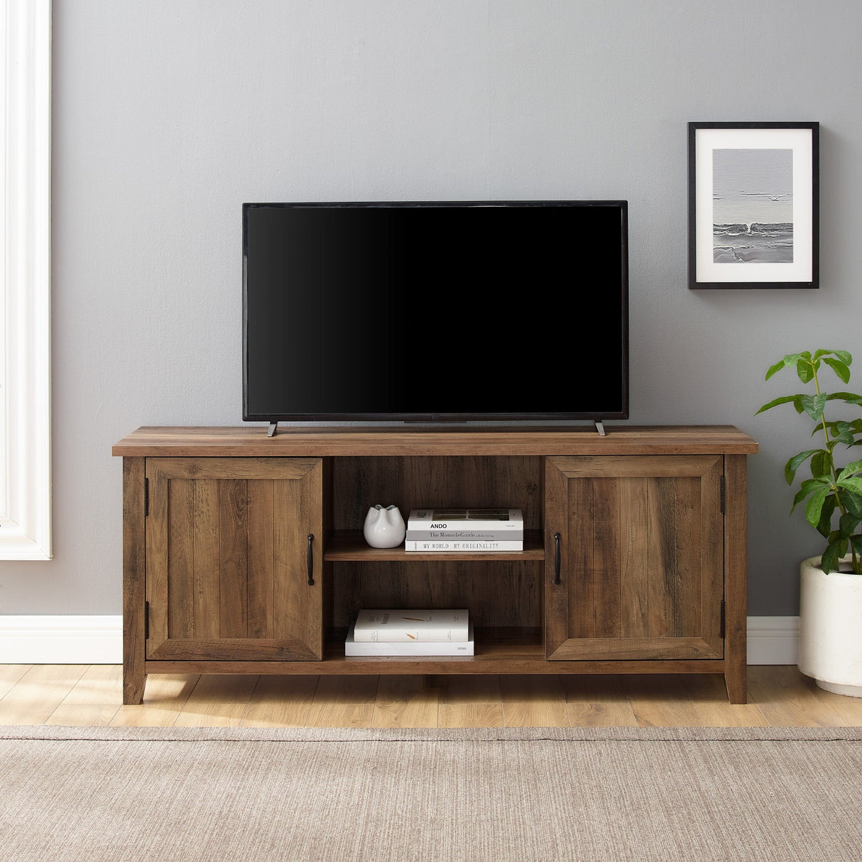 Ellis Modern Farmhouse Grooved 2-Door TV Stand