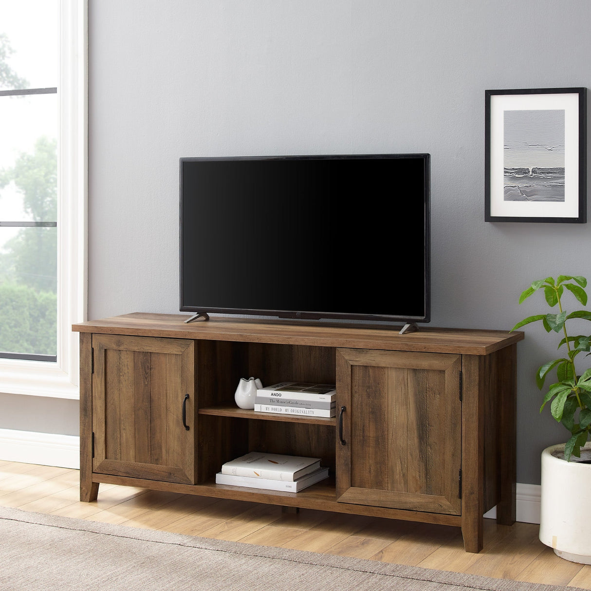 Ellis Modern Farmhouse Grooved 2-Door TV Stand