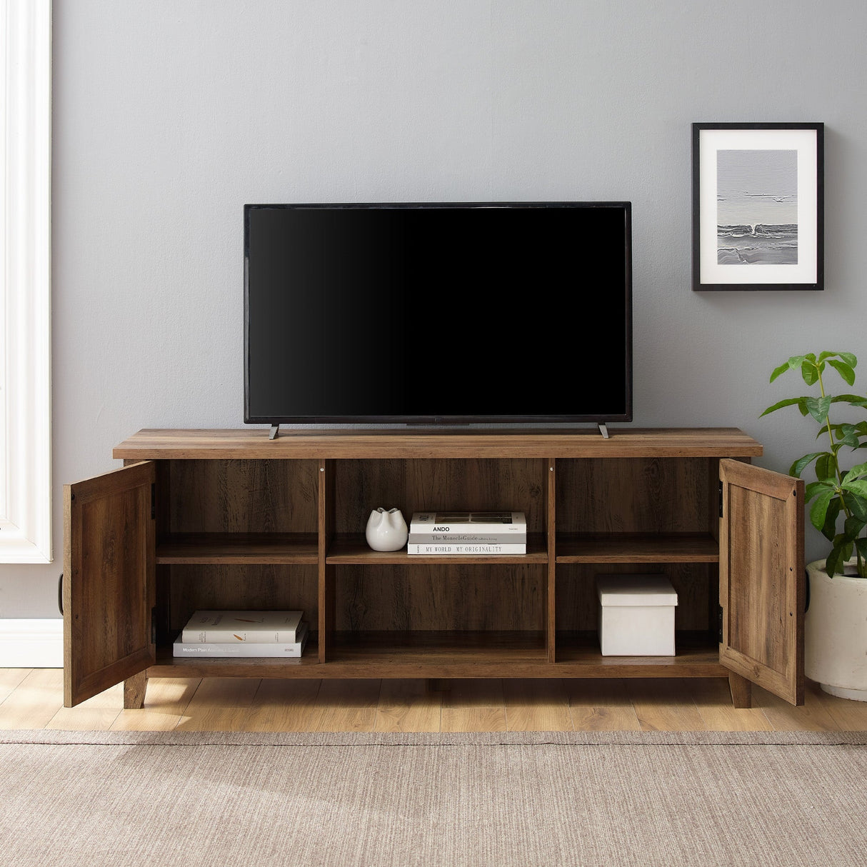 Ellis Modern Farmhouse Grooved 2-Door TV Stand