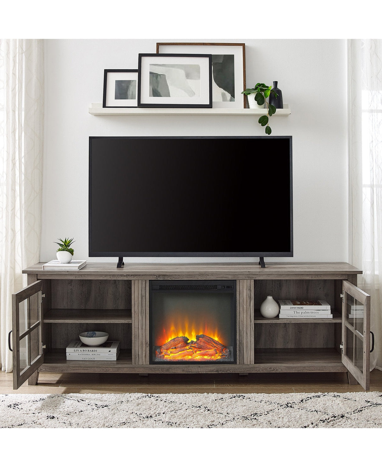 Elora Fireplace TV Console Stand with Glass Doors