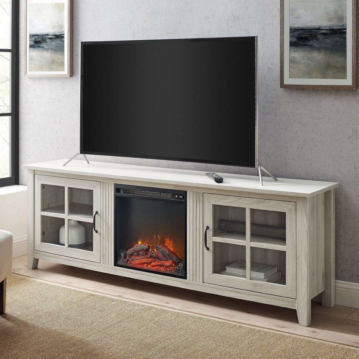 Elora Fireplace TV Console Stand with Glass Doors