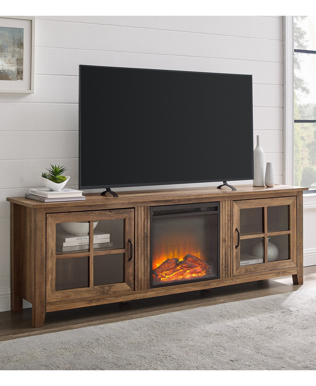 Elora Fireplace TV Console Stand with Glass Doors