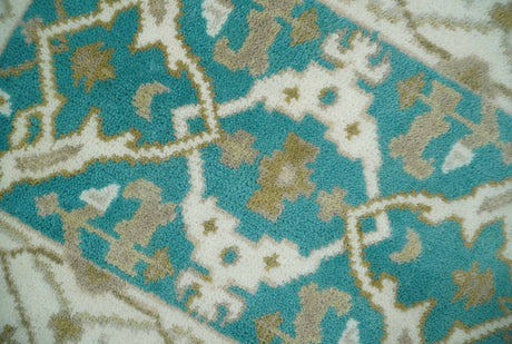 Entryway 2x3 Blue and Ivory Hand Knotted Oriental Oushak Wool Area Rug