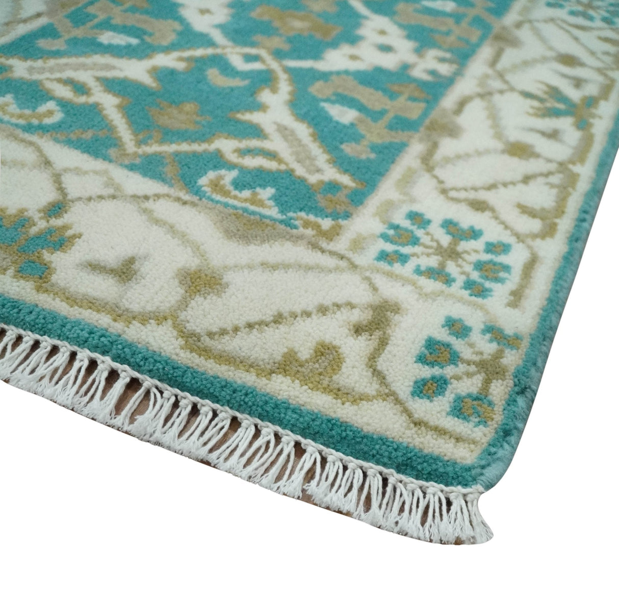 Entryway 2x3 Blue and Ivory Hand Knotted Oriental Oushak Wool Area Rug