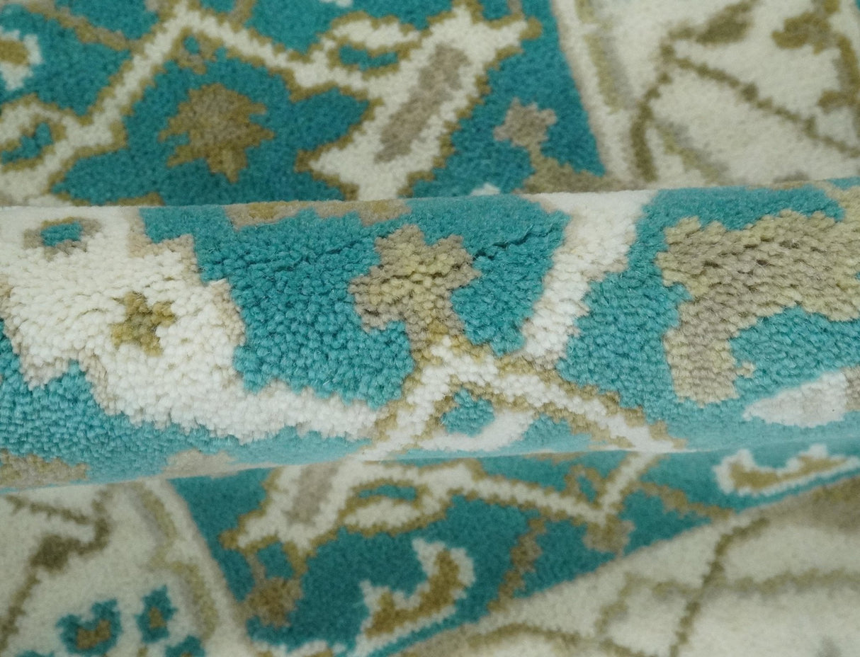 Entryway 2x3 Blue and Ivory Hand Knotted Oriental Oushak Wool Area Rug