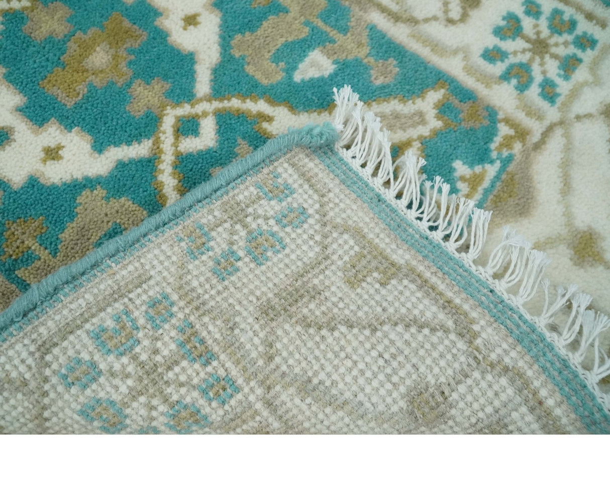 Entryway 2x3 Blue and Ivory Hand Knotted Oriental Oushak Wool Area Rug