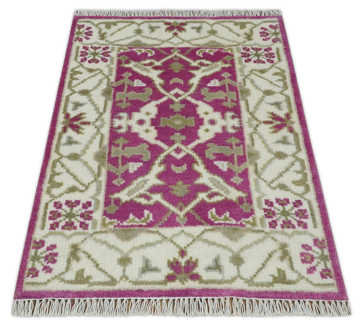 Entryway 2x3 Pink and Ivory Hand Knotted Oriental Oushak Wool Area Rug