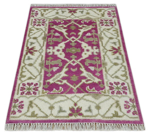 Entryway 2x3 Pink and Ivory Hand Knotted Oriental Oushak Wool Area Rug