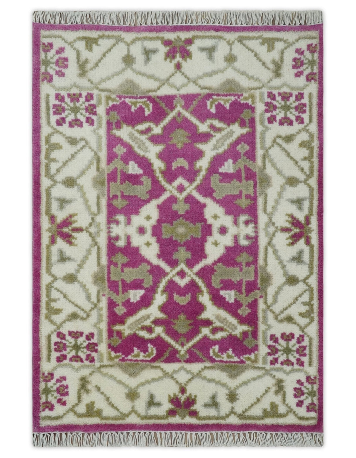 Entryway 2x3 Pink and Ivory Hand Knotted Oriental Oushak Wool Area Rug