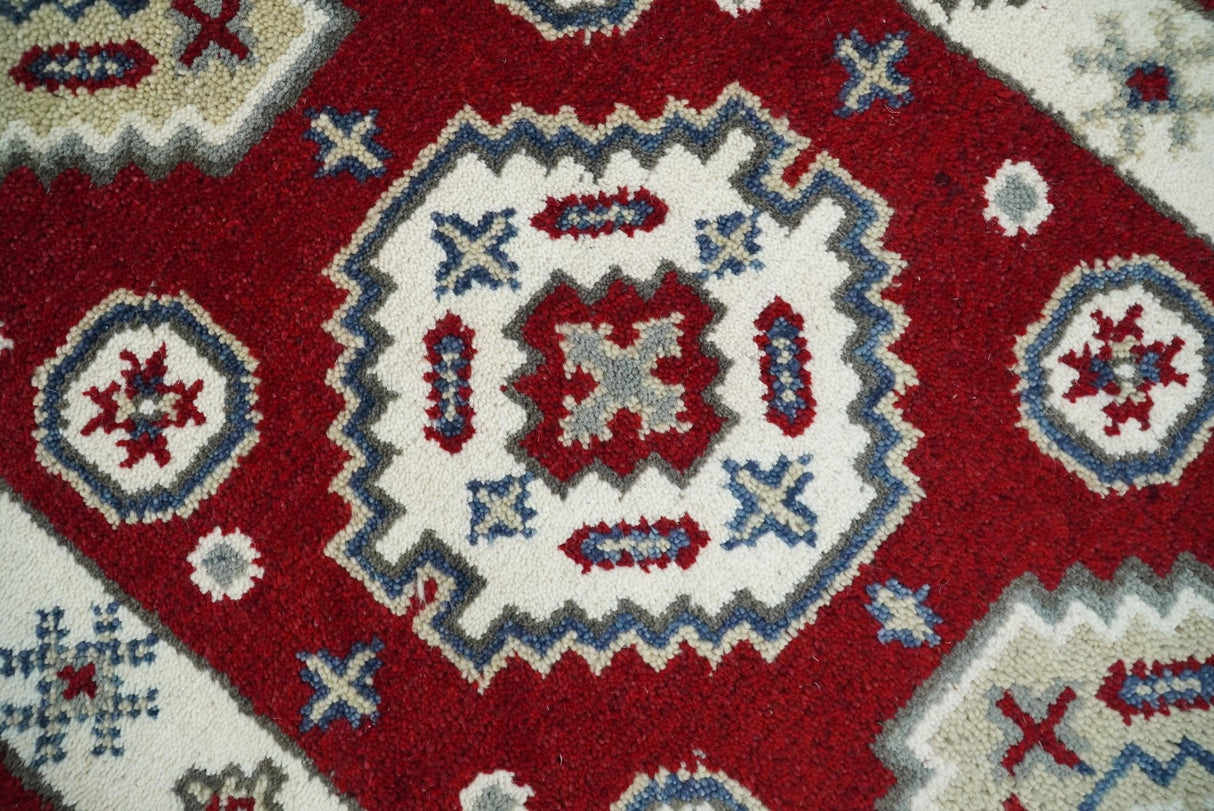 Entryway 2x4 Red and Ivory Wool Hand Knotted traditional Persian Vintage Antique Southwestern Kazak | TRDCP28424