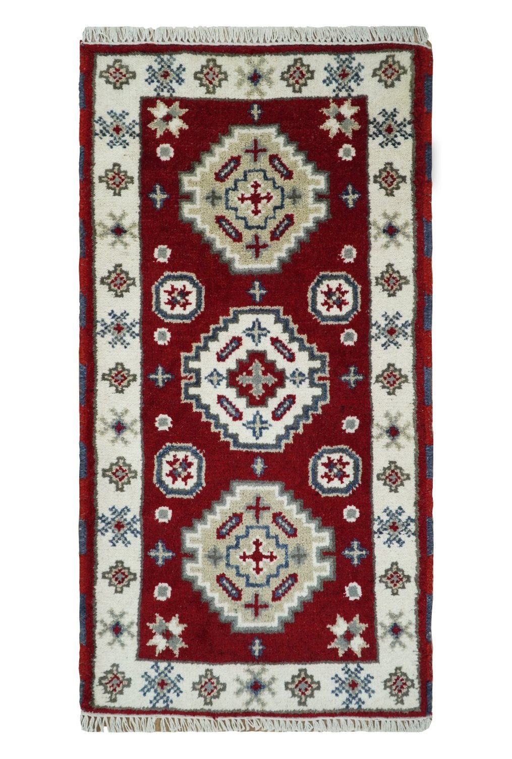 Entryway 2x4 Red and Ivory Wool Hand Knotted traditional Persian Vintage Antique Southwestern Kazak | TRDCP28424