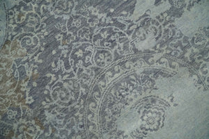 Erased Abstract 8x10 Silver, Blue and Brown Antique Style, Traditional Low Pile Hand Knotted Wool Rug