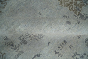 Erased Abstract 8x10 Silver, Blue and Brown Antique Style, Traditional Low Pile Hand Knotted Wool Rug