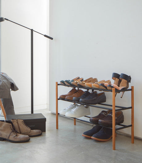 Expandable Shoe Rack (18" H) - Steel + Wood