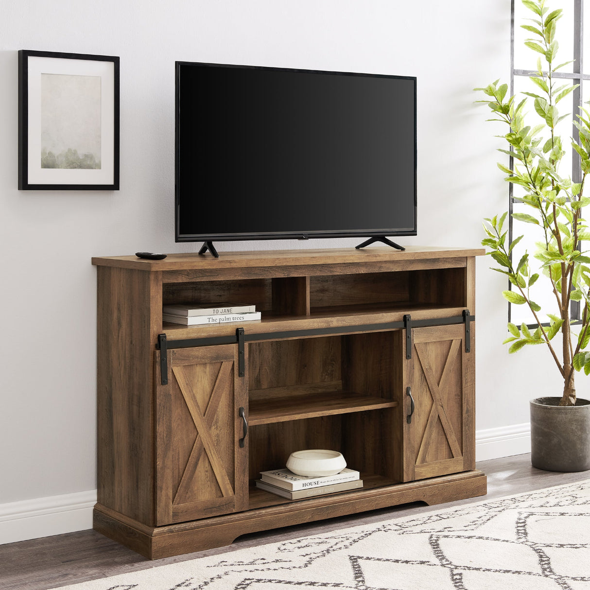 Farmstead Sliding Barn Door Highboy Modern Farmhouse TV Stand