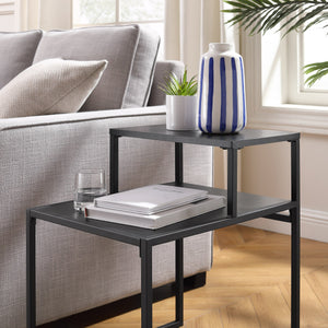 Fasi 16" Metal and Wood Two Tiered Side Table