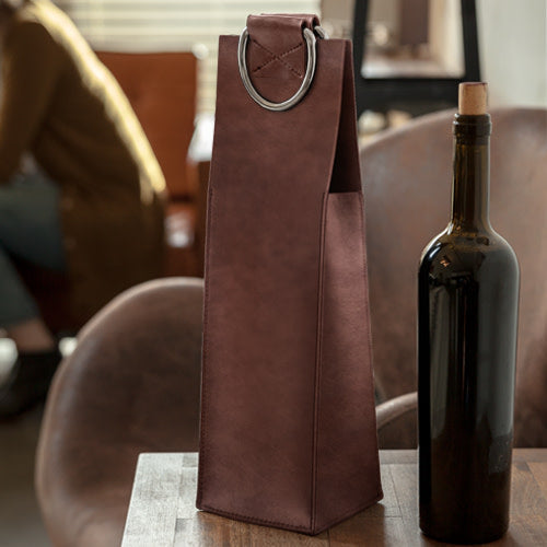 Faux Leather Single-Bottle Wine Tote
