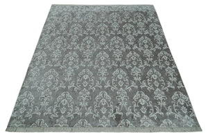 Fine 8x10 Hand Knotted Gray and Ivory Traditional Modern Style Art Art Silk Rug, Living Room Rug