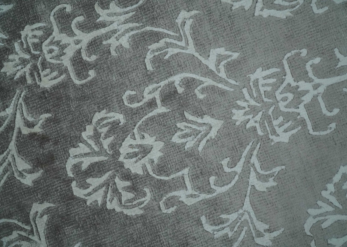 Fine 8x10 Hand Knotted Gray and Ivory Traditional Modern Style Art Art Silk Rug, Living Room Rug