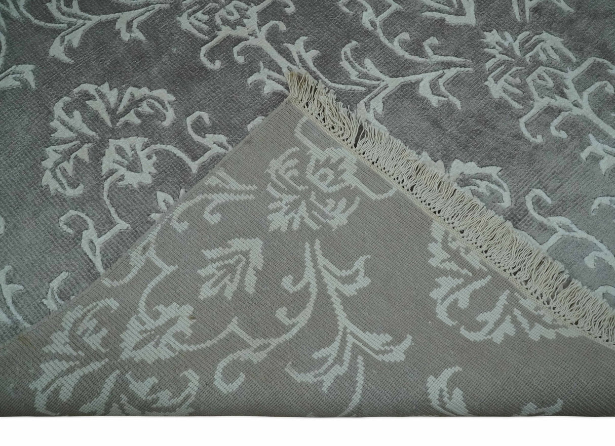 Fine 8x10 Hand Knotted Gray and Ivory Traditional Modern Style Art Art Silk Rug, Living Room Rug