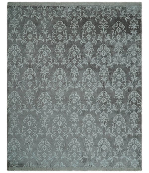 Fine 8x10 Hand Knotted Gray and Ivory Traditional Modern Style Art Art Silk Rug, Living Room Rug