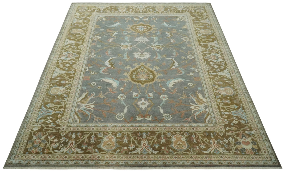 Fine 9x12 Traditional Gray and Brown Antique Style Hand knotted Traditional Wool Area Rug | AC47912