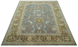 Fine 9x12 Traditional Gray and Brown Antique Style Hand knotted Traditional Wool Area Rug | AC47912