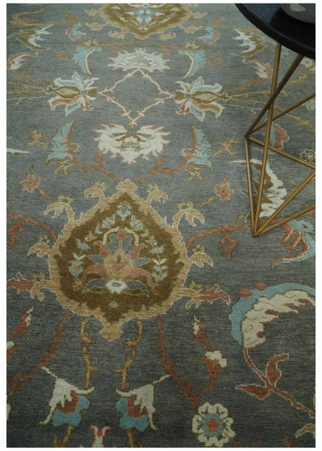 Fine 9x12 Traditional Gray and Brown Antique Style Hand knotted Traditional Wool Area Rug | AC47912