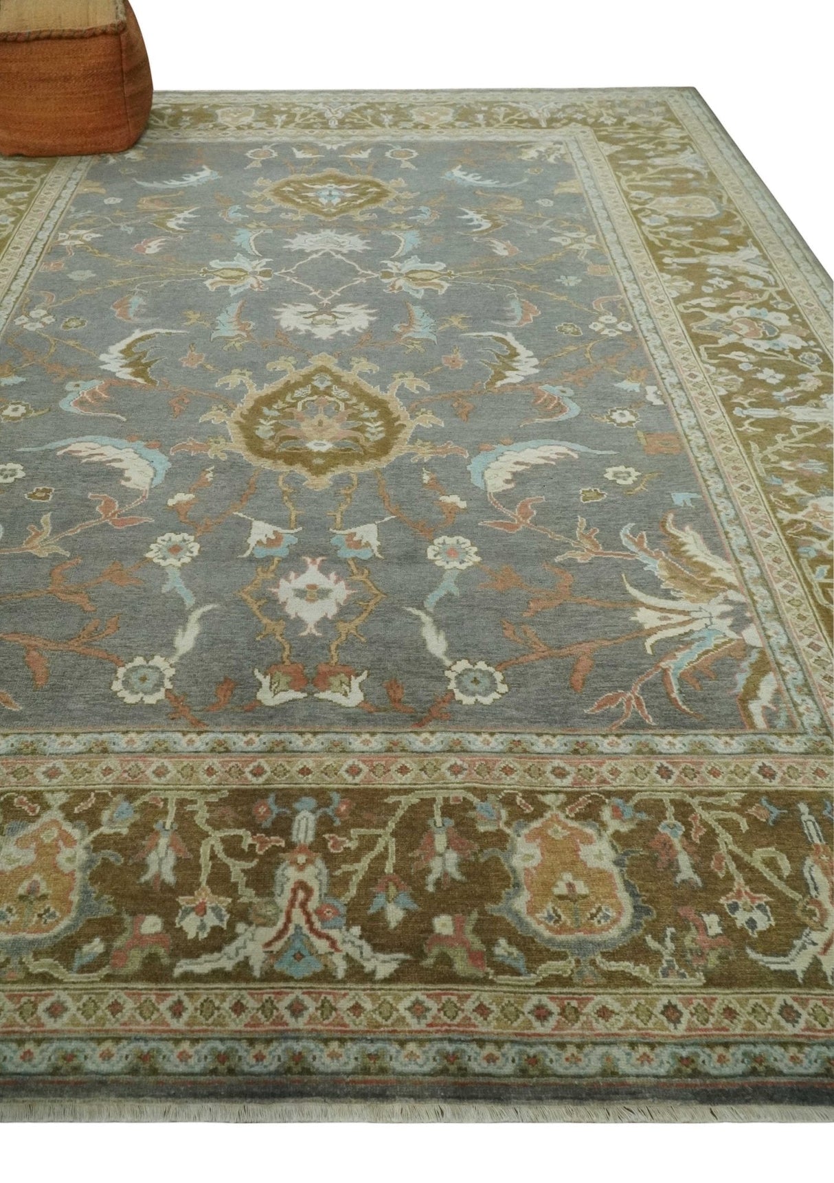 Fine 9x12 Traditional Gray and Brown Antique Style Hand knotted Traditional Wool Area Rug | AC47912