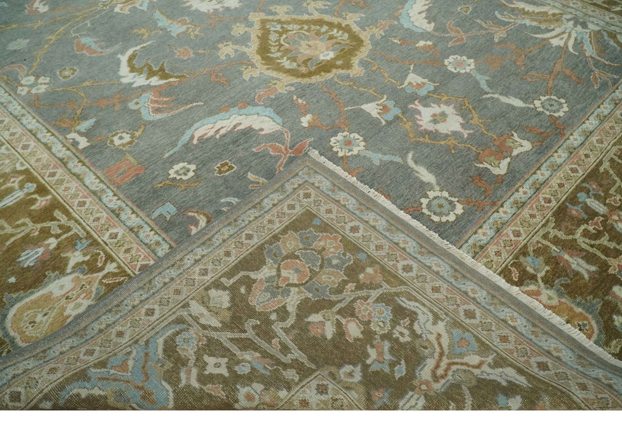 Fine 9x12 Traditional Gray and Brown Antique Style Hand knotted Traditional Wool Area Rug | AC47912