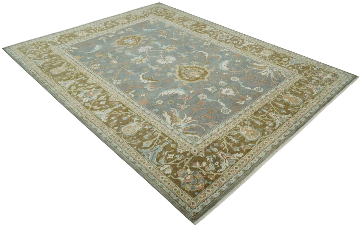 Fine 9x12 Traditional Gray and Brown Antique Style Hand knotted Traditional Wool Area Rug | AC47912