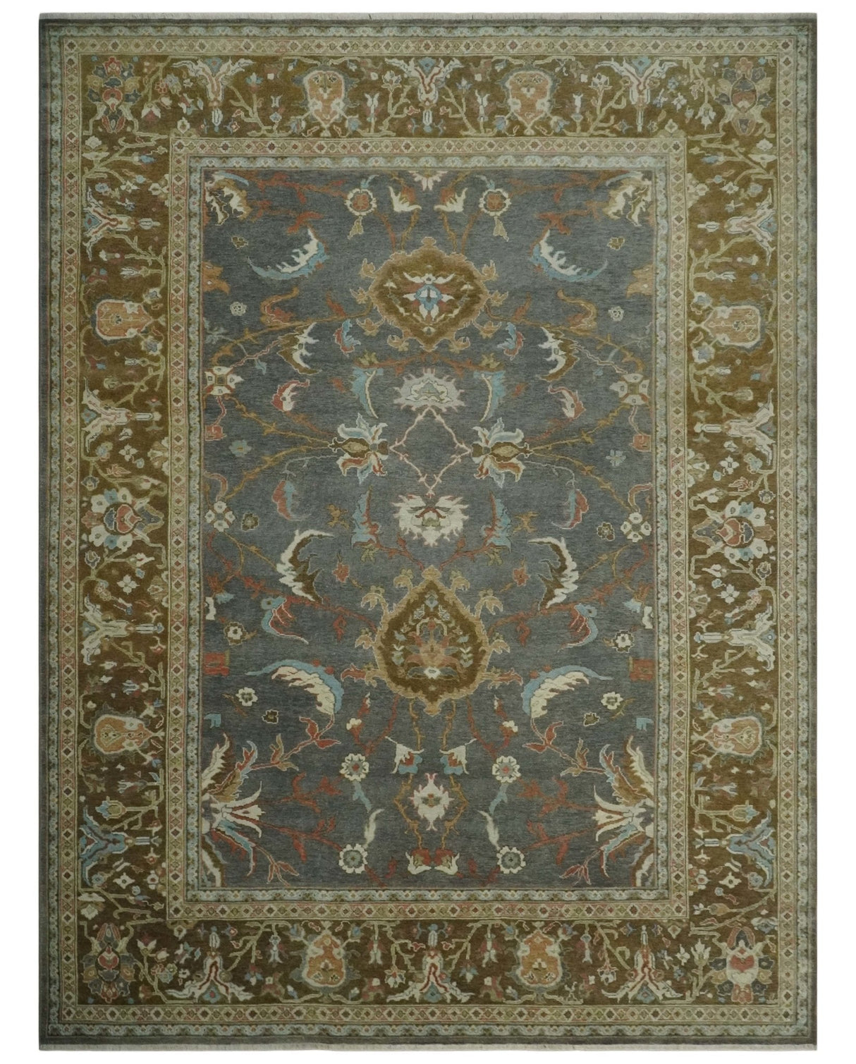 Fine 9x12 Traditional Gray and Brown Antique Style Hand knotted Traditional Wool Area Rug | AC47912