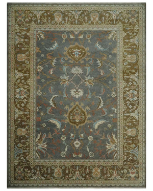 Fine 9x12 Traditional Gray and Brown Antique Style Hand knotted Traditional Wool Area Rug | AC47912