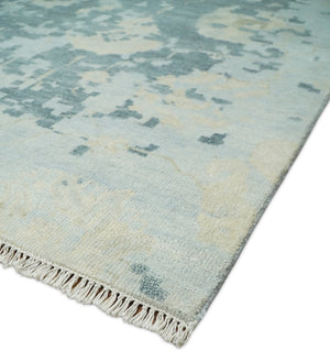 Fine Antique 8x10 Beige and Blue Abstract Hand Knotted Wool Area Rug | TRDCP506912