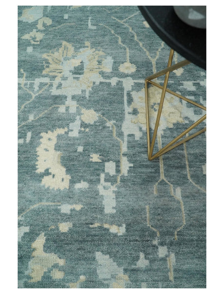 Fine Antique 8x10 Beige and Blue Abstract Hand Knotted Wool Area Rug | TRDCP506912