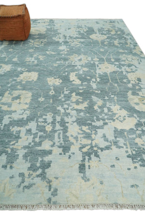 Fine Antique 8x10 Beige and Blue Abstract Hand Knotted Wool Area Rug | TRDCP506912